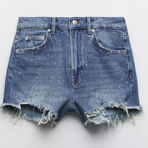 Zara NWOT Rhinestone Denim Blue Women's Shorts